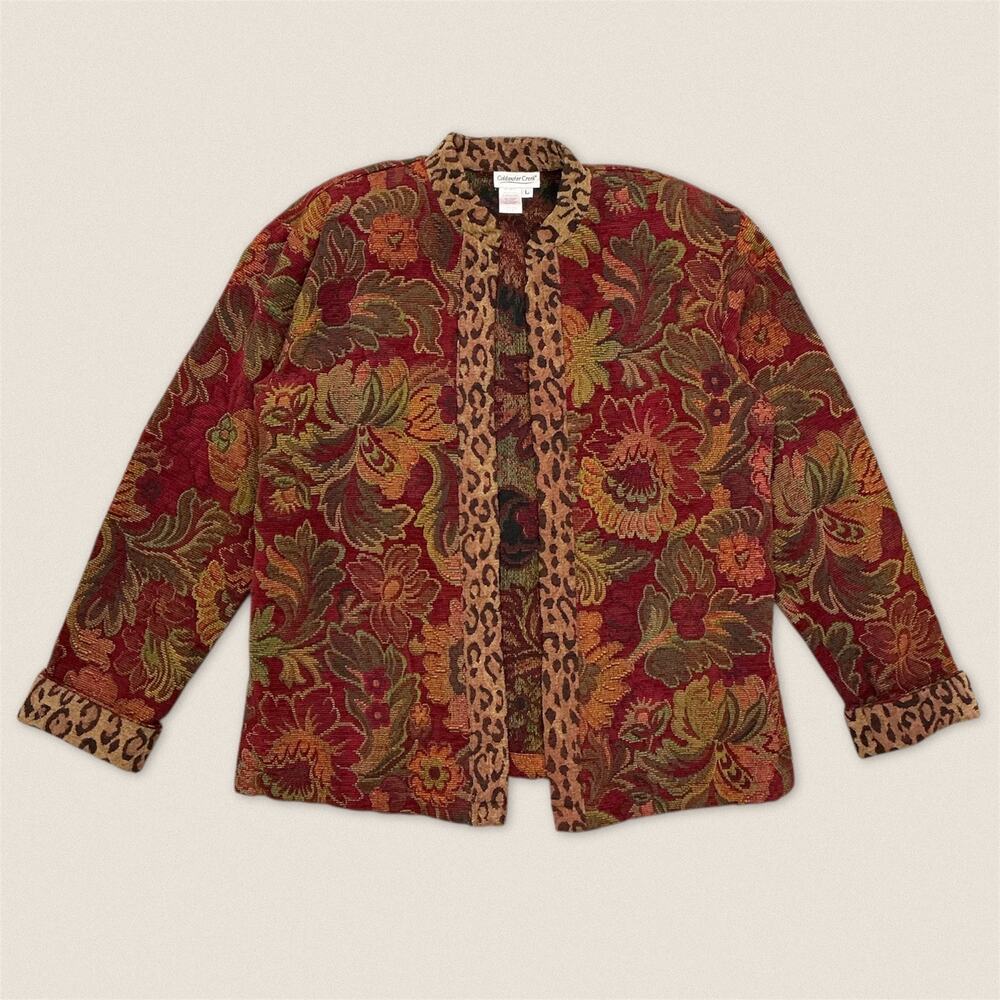 Vintage 90s Floral Leopard Pattern Tapestry Jacket Coldwater‎ Creek - Size Large